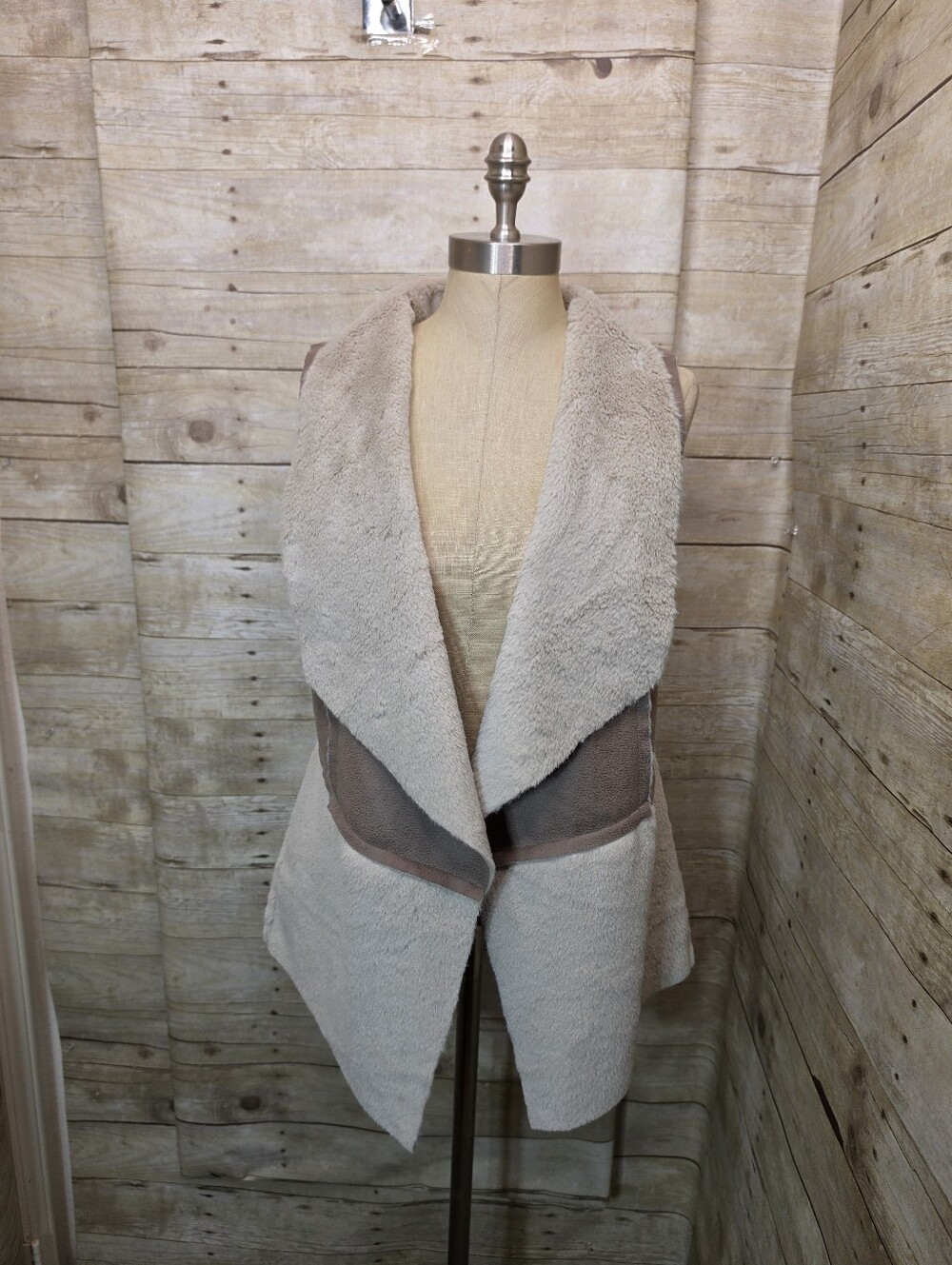 Chico's Plush Faux-Shearling Vest in Light Taupe